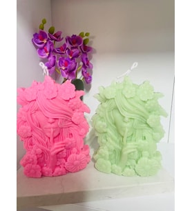 Çiçekli Kız Dekoratif Kokulu Mum / Girl with Flowers Decorative Scented Candle (Pembe)