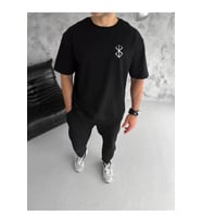 Unisex Bisiklet Yaka Baskılı Oversize T-Shirt - Siyah