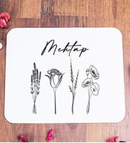 Kişiye Özel Karakalem Çizimli Çiçekler Mouse Pad