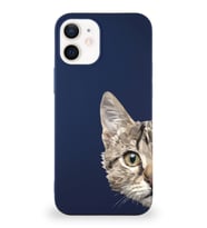 Apple iPhone 12 Soft Premier Kapak Catface Tasarımlı Silikon Kılıf - Lacivert (Şeffaf)
