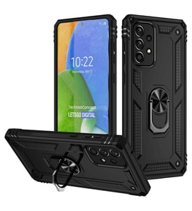 Samsung Galaxy A73 Uyumlu Kılıf Standlı Manyetik Yüzüklü Military Magnetic Ring Polycarbonate and TPU Case (Siyah)