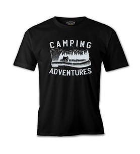Camping Adventure Axe and Tent Siyah Erkek Tshirt