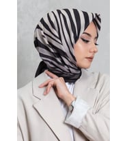 Afvente Zebra Desen Siyah Pamuk Eşarp (Haki)