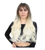 Kahküllü Uzun Dalgalı Fiber Sentetik Peruk - Küllü Açık Kahve / Platin Ombreli