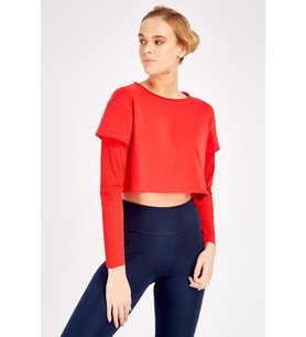 Maraton Regular Kadın Bisiklet Yaka Kırmızı Sweatshirt