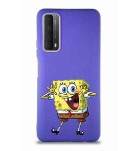 Huawei P Smart 2021 Soft Premier Kapak Sünger Bob Tasarımlı Silikon Kılıf - Mor (Şeffaf)