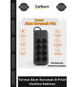 #Uzatma 4 USB Portlu IQ Akıllı Şarj Özellikli Bakır Grup Priz Termal Akım Korumalı 8 Prizli Uzatma