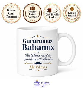 Gururumuz Babamız Yazılı Özel Kupa Bardak Babalar Günü Hediyesi