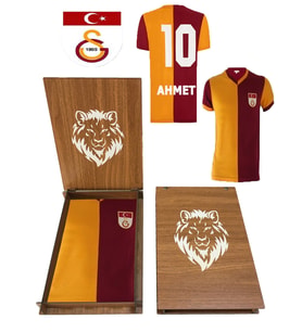 Galatasaray Metin Oktay Forma Kişiye Özel Baskılı Ahşap Kutulu Forma (Sarı-Kırmızı)