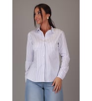 SWEETNESS Kadın Mavi Çizgili Uzun Kollu Likralı Pamuklu Klasik Gömlek DK001-1