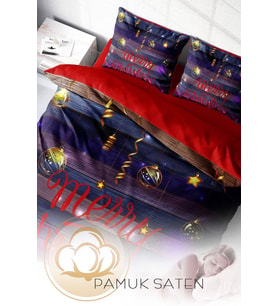 Yılbaşı Çift Kişilik Nevresim ( Lastikli Çarşaflı ) %100 Pamuk Saten Dark Noel