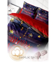 Yılbaşı Çift Kişilik Nevresim ( Lastikli Çarşaflı ) %100 Pamuk Saten Dark Noel