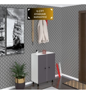 Kenzlife ayakkabılık cimcime5 gribyz 83*060*32 kapaklı 5 raflı 15 çift ayakkabı kapasitesi