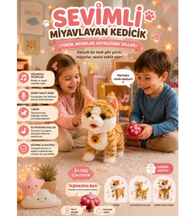 Sevimli Hareketli Sesli Kedi Köpek Oyuncak – Yürüyen, Müzikli, Ses Taklitli, Kuyruk Sallayan Peluş Oyuncak