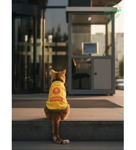 Stop Security (Güvenlik) Desenli Kedi ve Köpek Kıyafeti–Sevimli Evcil Hayvan Tişörtü Elbisesi , Farklı Renklerde (Sarı)