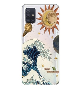 Samsung Galaxy A51 Uyumlu Güneş ve Dalga Desenli Şeffaf Telefon Kılıfı