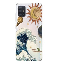 Samsung Galaxy A51 Uyumlu Güneş ve Dalga Desenli Şeffaf Telefon Kılıfı