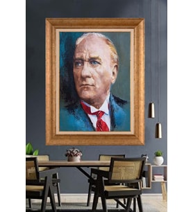 Altın Varaklı Çerçeveli Paspartulu Atatürk Tablo nh155 (Gold)