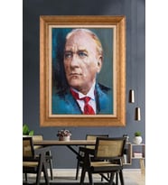 Altın Varaklı Çerçeveli Paspartulu Atatürk Tablo nh155 (Gold)