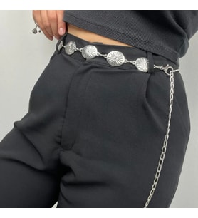 VAZIRADK Vintage Gümüş Çiçek Halkalı Zincir Kemer (Silver)