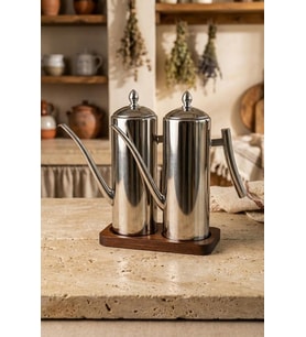 Atbyhome 2'Li Çelik 3 Parça 1000ml Standlı Çok Amaçlı Demlik Yağlık Yağdanlık Seti