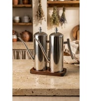 Atbyhome 2'Li Çelik 3 Parça 1000ml Standlı Çok Amaçlı Demlik Yağlık Yağdanlık Seti