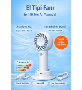 Jasper Sr-0034 Taşınabilir Standlı Serinletici Fan 3 Hız Ayarlı , Typ-c Şarjlı Fan Masaüstü Fan Vant