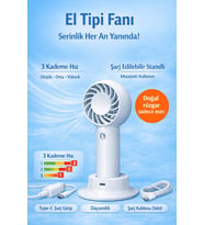 Jasper Sr-0034 Taşınabilir Standlı Serinletici Fan 3 Hız Ayarlı , Typ-c Şarjlı Fan Masaüstü Fan Vant