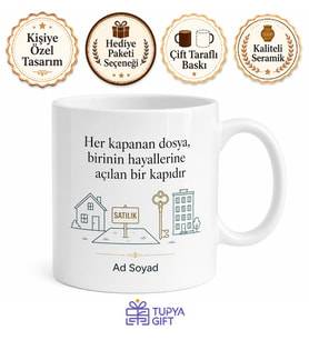 Emlak Müşavirine Özel Satılık Kiralık Arsa Ev Çizimli Başarı Kupa Bardak Hediye