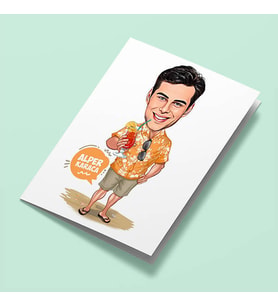 Kişiye Özel Tatildeki Keyifli Erkek Karikatürlü Tebrik Kartı