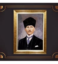 Özel Seri Paspartulu Çerçeveli Atatürk Tablo l128 (Gold)