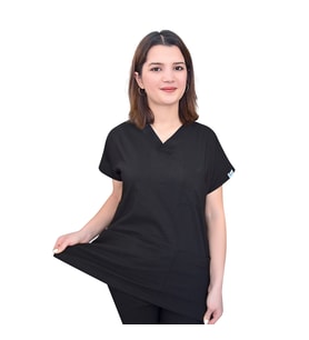 Unisex Siyah Esnek Likralı Doktor Hemşire Aşçı Scrubs Cerrahi Tek Üst Forma