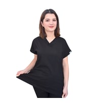 Unisex Siyah Esnek Likralı Doktor Hemşire Aşçı Scrubs Cerrahi Tek Üst Forma