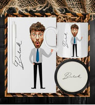 Kişiye Özel Karikatür Tasarım Defter Kalem Kupa Ve Bardak Altlığı Hediye Seti 96208
