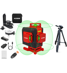 KOBB KBL35GTP Profesyonel Li-ion Şarjlı 4X360⁰ Otomatik Hizalamalı Yeşil Çapraz Çizgi Lazer Distomat+Tripod