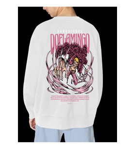 Unisex Beyaz Flamingo Baskılı Hoodie Oversize Kapşonsuz Sweatshirt (Beyaz)