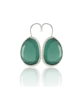 Kadir Jewellery Gümüş Kaplama Fosil Taşlı Küpe -El İşçiliği Ve Hipoalerjenik Küpe (K.Yeşil)