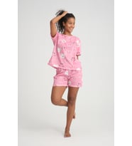 iLove Kısa Kollu Şort Kadın Pijama Takımı Örme Kumaş Pamuklu Desenli SüperSoft (Pembe)