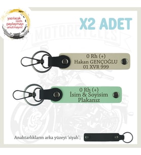 Çok Sevdiğine Özel İsim Plaka, 0 Rh + Kan Grubu Yazılı Kişisel x2 Anahtarlık Set, Yeşil-S Kahve-Syh (Çok Renkli)