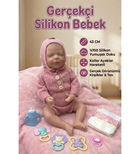 Gerçekçi Et Bebek 43 Cm Uyuyan Bebek - %100 Silikon Dokulu Aksesuarlı Reborn Oyuncak