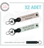 Custom Motorculara Özel Hediye, İsim Ve Plaka Yazılı x2 Anahtarlık Set, Pudra-Beyaz-Syh