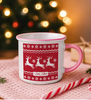 BK Gift Kişiye Özel İsimli Yılbaşı Tasarımlı Pembe Emaye Kupa Bardak -12, Arkadaşa Hediye, Yeni Yıl Hediyesi