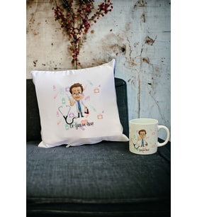 Doktor Kupa Bardak ve Yastık Set 001 (Beyaz)