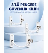 3 Adet Pencere Güvenlik Kilidi Esnek Bağlantılı Anahtarlı Koruma Seti
