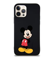 Apple iPhone 12 Pro Soft Premier Kapak Mickey Mouse-B Tasarımlı Silikon Kılıf - Siyah (Şeffaf)