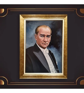 Altın Varaklı Çerçeveli Paspartulu Atatürk Tablo DC0634 (Gold)