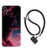 Samsung Galaxy A04E Kılıf Resimli Boyun Askılı İpli Desenli Silikon Wolf and Moon 1380