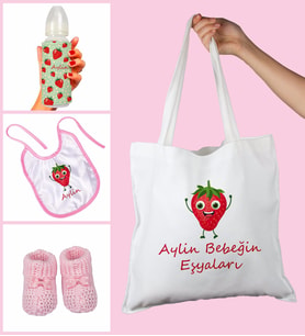 eJOYA Bebeklere Özel Çantasında Kişiye Özel Biberon Önlük Ve Patik Bebek Hediye Seti 109825 (Pembe)