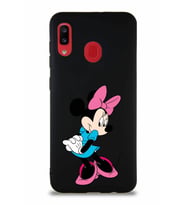 Samsung Galaxy A20 Soft Premier Kapak Minnie Mouse-F Tasarımlı Silikon Kılıf - Siyah (Şeffaf)