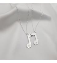 Kişiye Özel Minimal Tasarım Müzik Notası Harf Çift Kolye 925K Gümüş